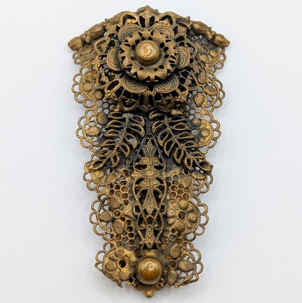 Vintage 1930s Brass Filigree Dress Clip